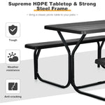 HDPE Picnic Table Bench Set Outdoor Camping Table All-Weather Metal Base Wood-Like Texture with 2 Built-in Benches