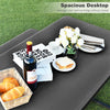 HDPE Picnic Table Bench Set Outdoor Camping Table All-Weather Metal Base Wood-Like Texture with 2 Built-in Benches