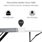 HDPE Picnic Table Bench Set Outdoor Camping Table All-Weather Metal Base Wood-Like Texture with 2 Built-in Benches