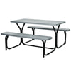 HDPE Picnic Table Bench Set Outdoor Camping Table All-Weather Metal Base Wood-Like Texture with 2 Built-in Benches