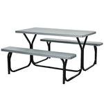 HDPE Picnic Table Bench Set Outdoor Camping Table All-Weather Metal Base Wood-Like Texture with 2 Built-in Benches