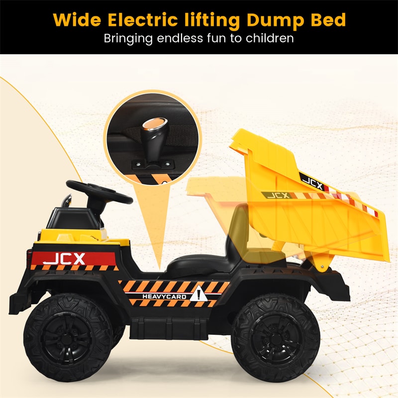 Kids Ride On Dump Truck 12V Battery Powered RC Construction Vehicle Ride On Tractor with Bucket & Electric Dump Bed