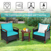 3 Pcs Wicker Patio Conversation Set Solid Acacia Wood Frame Outdoor Furniture Set with Round Side Table & Cushions