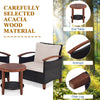 3 Pcs Wicker Patio Conversation Set Solid Acacia Wood Frame Outdoor Furniture Set with Round Side Table & Cushions