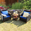 3 Pcs Wicker Patio Conversation Set Solid Acacia Wood Frame Outdoor Furniture Set with Round Side Table & Cushions