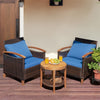 3 Pcs Wicker Patio Conversation Set Solid Acacia Wood Frame Outdoor Furniture Set with Round Side Table & Cushions