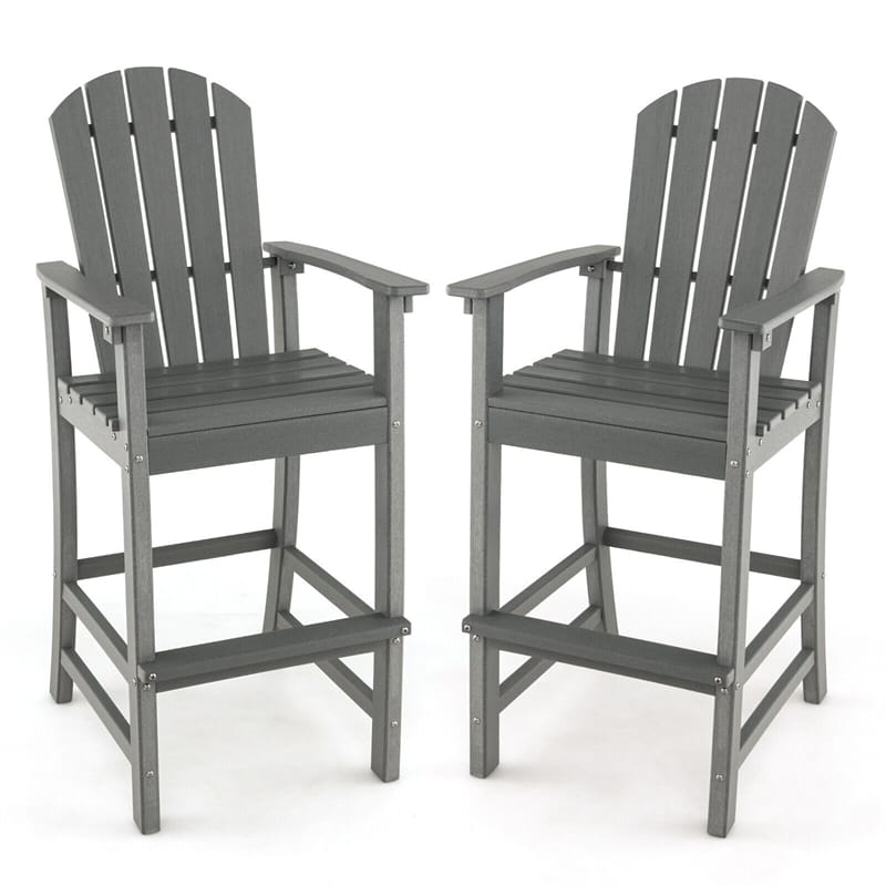 Outdoor HDPE Bar Stools Set of 2 All Weather 30" Bar Height Adirondack Chairs with Armrests & Footrests