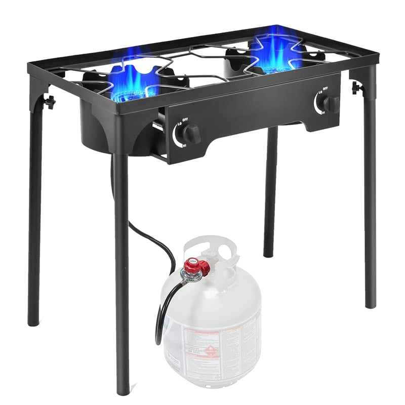 Camping Stove 2 Burner Propane Gas Cooker 150,000 BTU High Pressure Propane Burner with Detachable Legs & 20 PSI Regulator