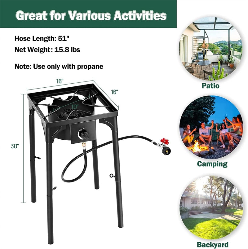 Camping Stove Single Burner Propane Gas Cooker 100,000 BTU High Pressure Propane Burner with Detachable Legs & 20 PSI Regulator