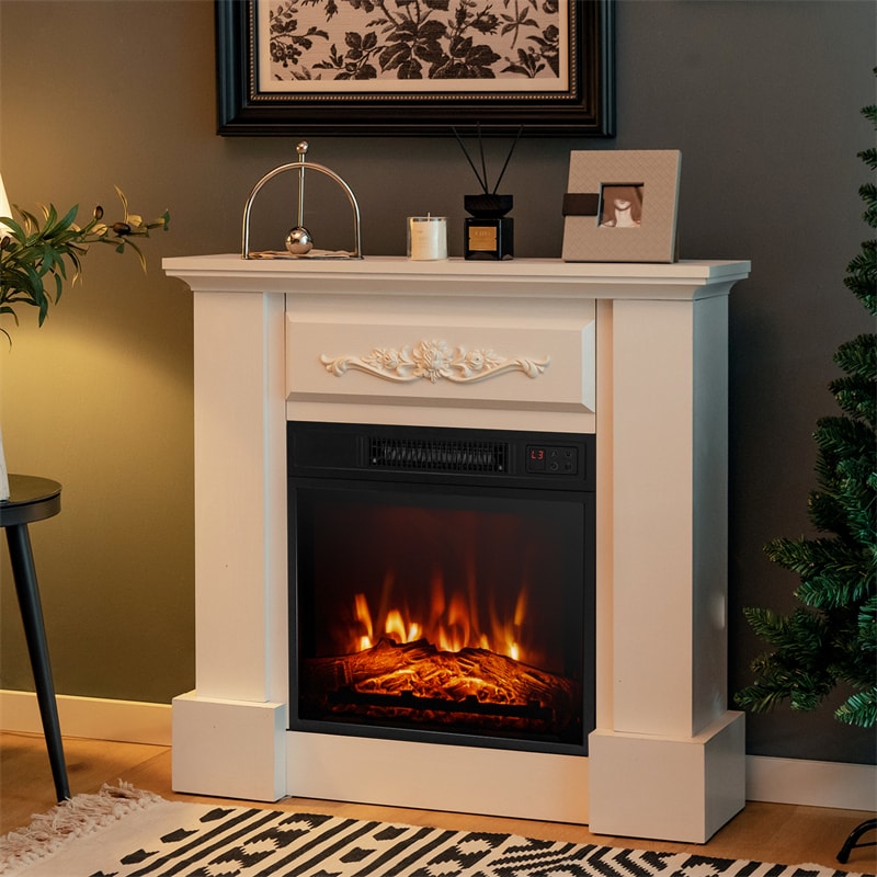 32" Electric Fireplace with Mantel, Wooden Surround Firebox Freestanding Fireplace Heater 1400W with Remote, 3 Flame Effects & 6H Timer