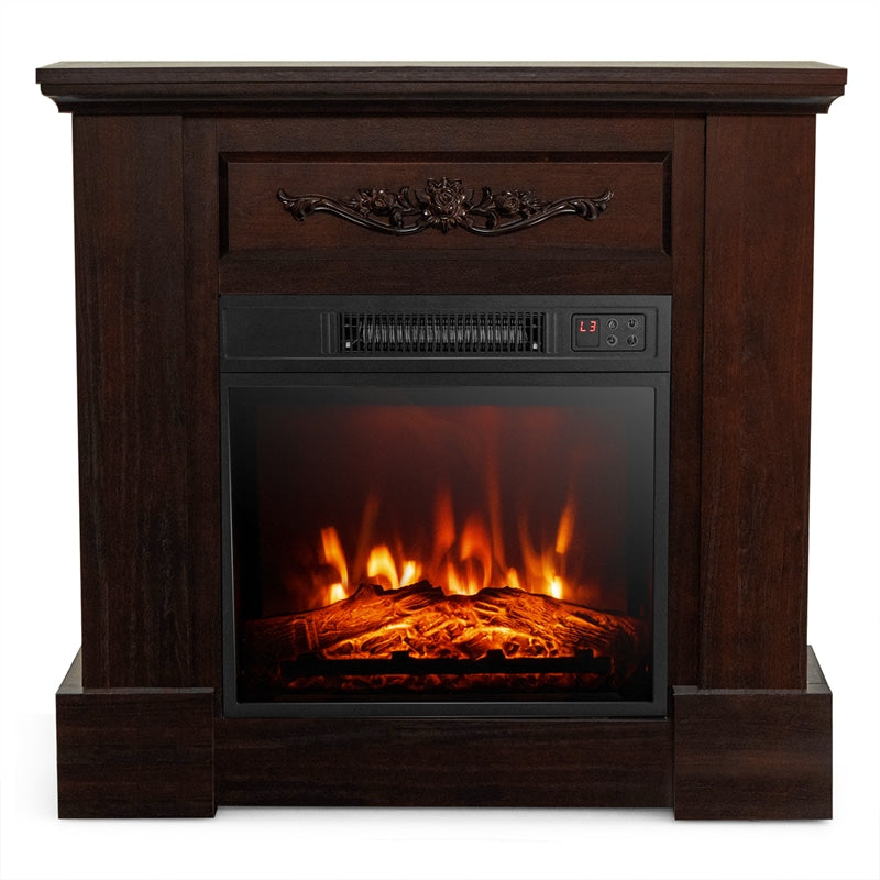 32" Electric Fireplace with Mantel, Wooden Surround Firebox Freestanding Fireplace Heater 1400W with Remote, 3 Flame Effects & 6H Timer