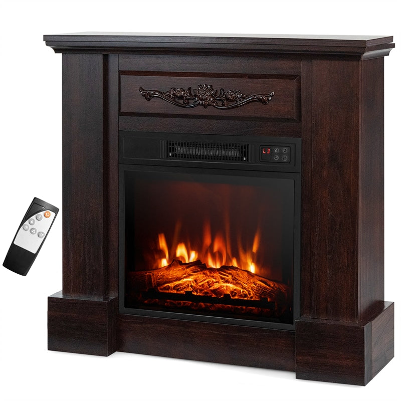 32" Electric Fireplace with Mantel, Wooden Surround Firebox Freestanding Fireplace Heater 1400W with Remote, 3 Flame Effects & 6H Timer