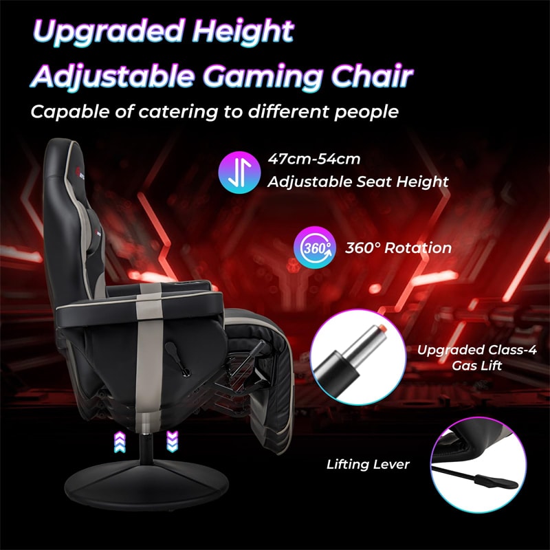 Gaming Recliner Massage Gaming Chair Height Adjustable with Retractable Footrest Cup Holder, Ergonomic Single Sofa Recliner Home Theater Seating