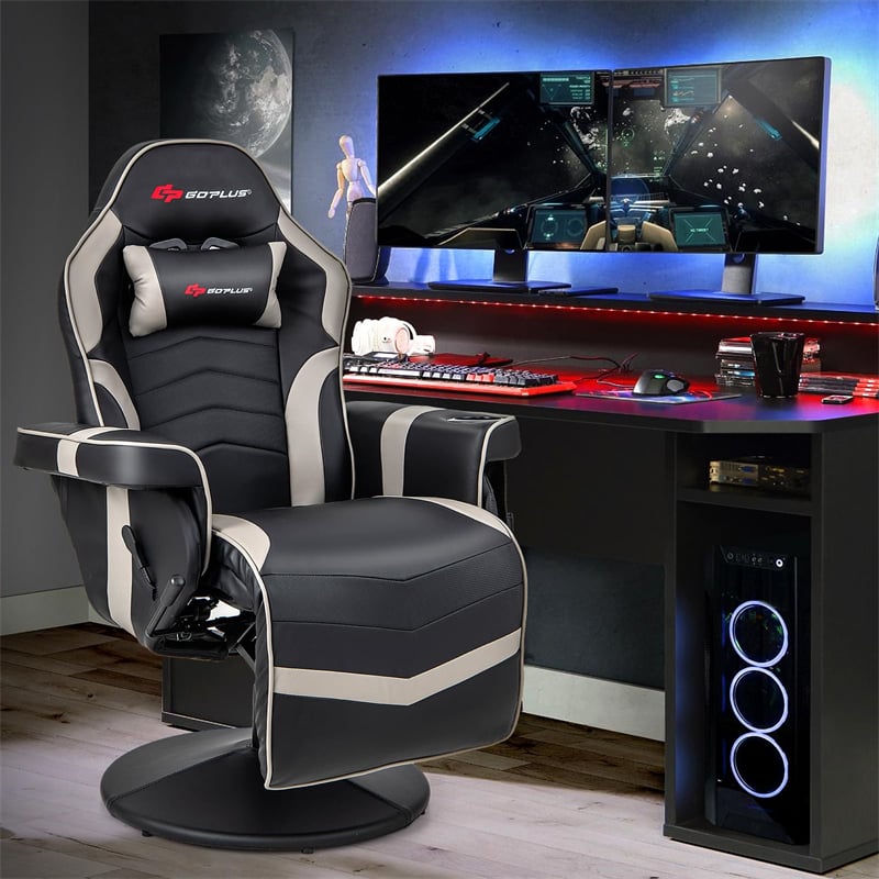 Gaming Recliner Massage Gaming Chair Height Adjustable with Retractable Footrest Cup Holder, Ergonomic Single Sofa Recliner Home Theater Seating