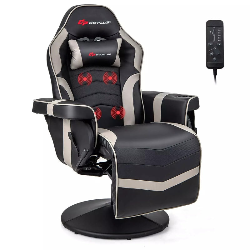 Gaming Recliner Massage Gaming Chair Height Adjustable with Retractable Footrest Cup Holder, Ergonomic Single Sofa Recliner Home Theater Seating