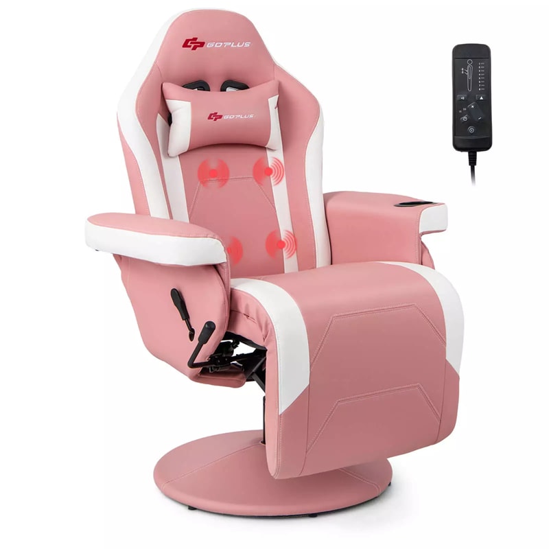 Gaming Recliner Massage Gaming Chair Height Adjustable with Retractable Footrest Cup Holder, Ergonomic Single Sofa Recliner Home Theater Seating