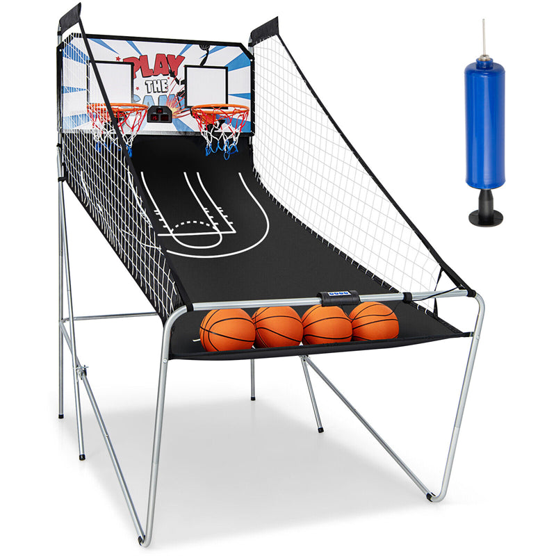 Foldable Basketball Arcade Game Electronic Double Shot Basketball Hoop with 4 Balls & LED Scoring System for Kids Adults