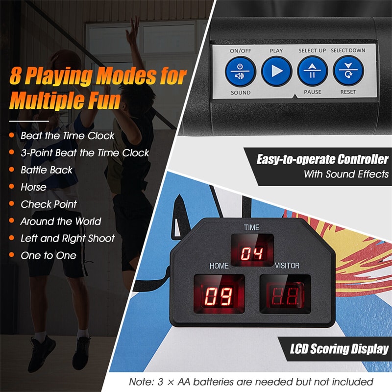 Foldable Basketball Arcade Game Electronic Double Shot Basketball Hoop with 4 Balls & LED Scoring System for Kids Adults