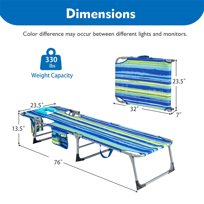 Folding Beach Lounge Chair 5-Position Adjustable Outdoor Tanning Chair with Pillow