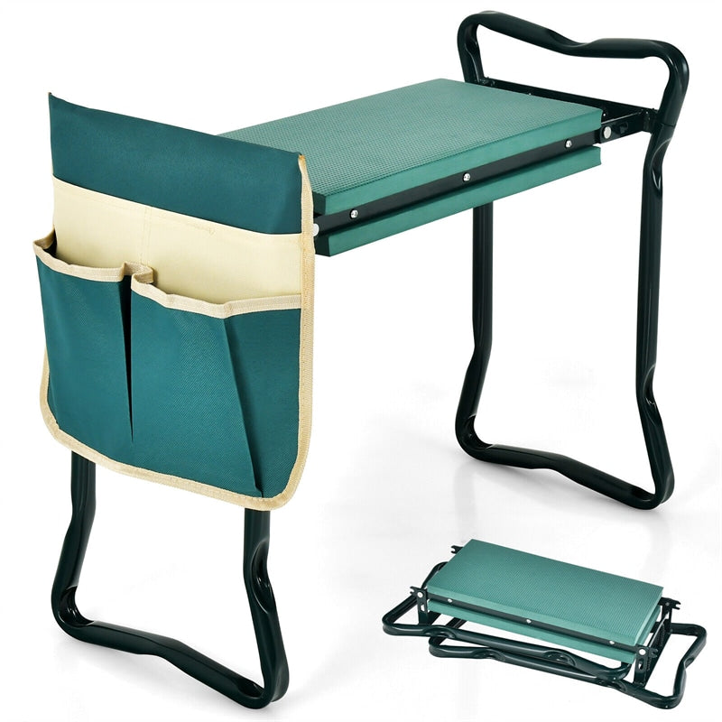 Folding Garden Kneeler Seat with Tool Pouch & Padded Cushion