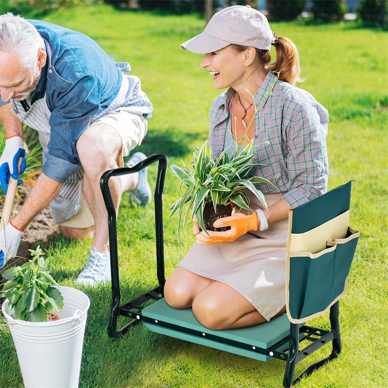 Folding Garden Kneeler Seat with Tool Pouch & Padded Cushion