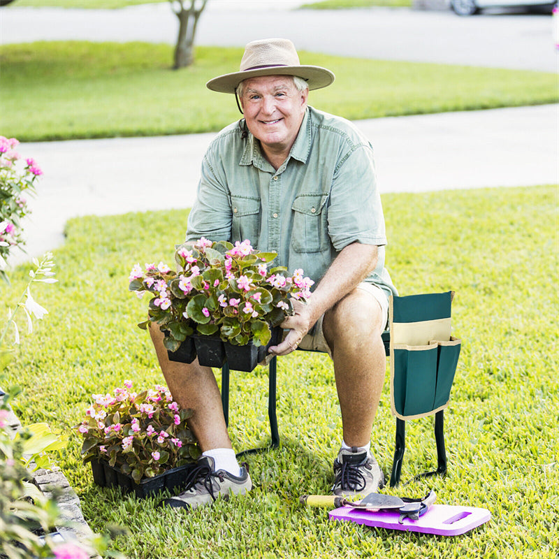 Folding Garden Kneeler Seat with Tool Pouch & Padded Cushion