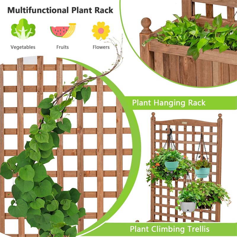 Freestanding Solid Wood Trellis with Planter Box, 50"H Vertical Raised Garden Bed Trellis for Climbing Vegetables Plants