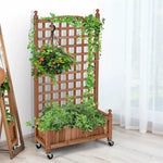 Freestanding Solid Wood Trellis with Planter Box, 50"H Vertical Raised Garden Bed Trellis for Climbing Vegetables Plants