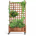 Freestanding Solid Wood Trellis with Planter Box, 50"H Vertical Raised Garden Bed Trellis for Climbing Vegetables Plants