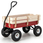 Heavy Duty Outdoor Utility Wagon Pulling Children Kid Garden Cart with Wood Railing & Adjustable Handle