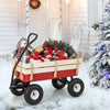 Heavy Duty Outdoor Utility Wagon Pulling Children Kid Garden Cart with Wood Railing & Adjustable Handle