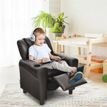 Kids Recliner Ergonomic PU Leather Sofa Chair with Cup Holder, Headrest & Footrest, Children Armrest Couch for Toddler Bedroom Furniture