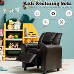 Kids Recliner Ergonomic PU Leather Sofa Chair with Cup Holder, Headrest & Footrest, Children Armrest Couch for Toddler Bedroom Furniture