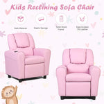 Kids Recliner Ergonomic PU Leather Sofa Chair with Cup Holder, Headrest & Footrest, Children Armrest Couch for Toddler Bedroom Furniture