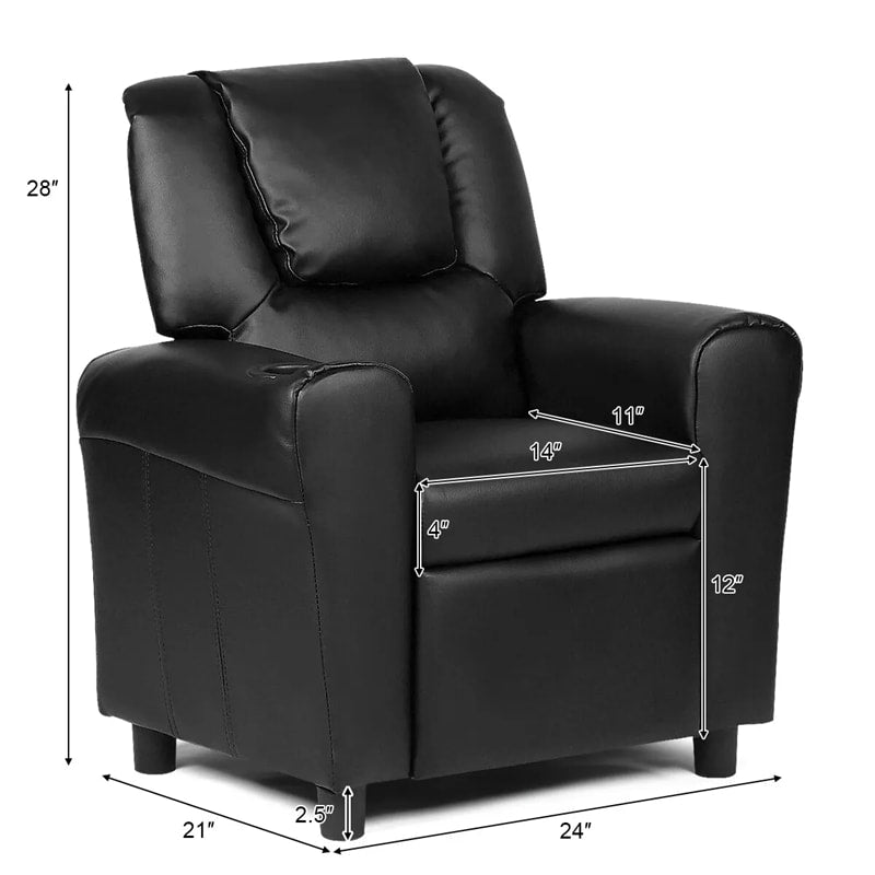 Kids Recliner Ergonomic PU Leather Sofa Chair with Cup Holder, Headrest & Footrest, Children Armrest Couch for Toddler Bedroom Furniture