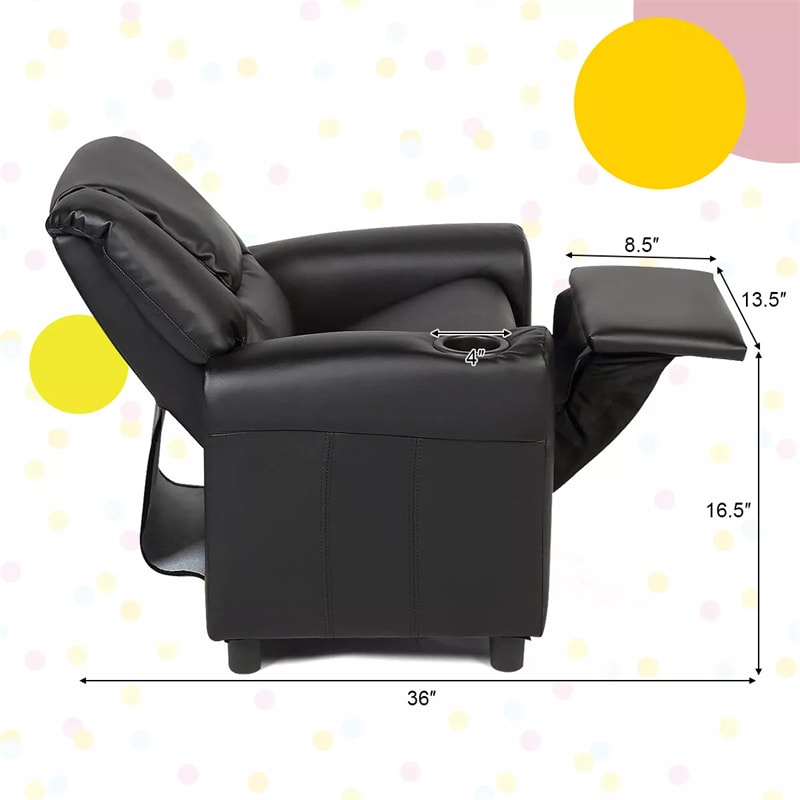 Kids Recliner Ergonomic PU Leather Sofa Chair with Cup Holder, Headrest & Footrest, Children Armrest Couch for Toddler Bedroom Furniture