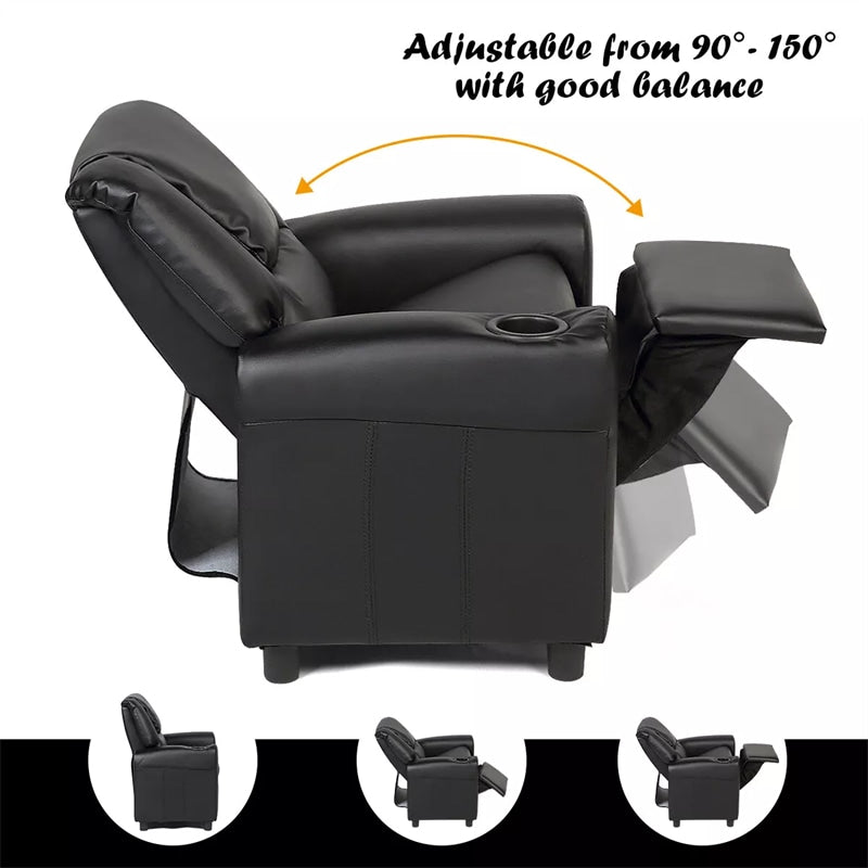 Kids Recliner Ergonomic PU Leather Sofa Chair with Cup Holder, Headrest & Footrest, Children Armrest Couch for Toddler Bedroom Furniture