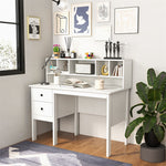 White Desk with Storage Drawers & Charging Station, Modern Home Office Computer Desk 48" Writing Table with 5-Cubby Hutch