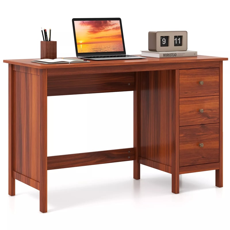 Modern Home Office Computer Desk with 3 Storage Drawers, Compact Laptop Writing Study Desk Large Desktop Multipurpose Workstation for Bedroom