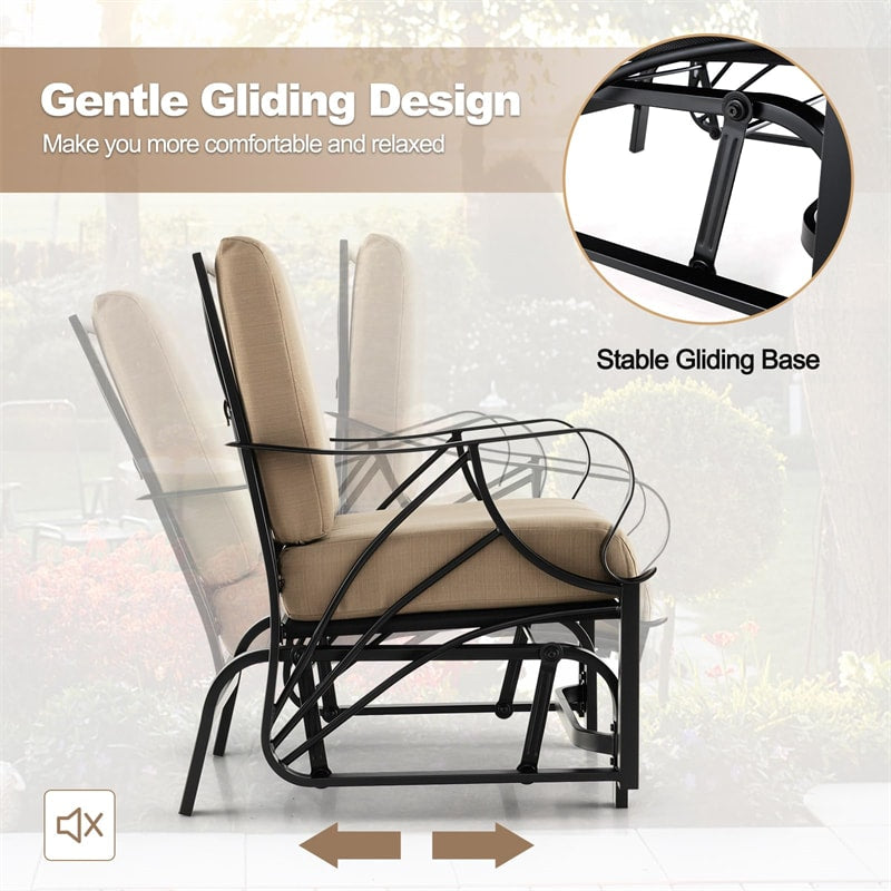 2PCS Outdoor Patio Glider Rocker Heavy-Duty Metal Frame Rocking Chair with Soft Cushions & Ergonomic Curved Armrests