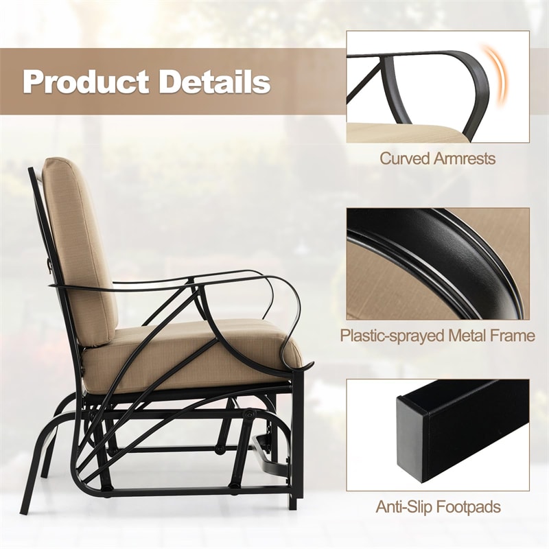 2PCS Outdoor Patio Glider Rocker Heavy-Duty Metal Frame Rocking Chair with Soft Cushions & Ergonomic Curved Armrests