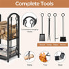 Firewood Rack with 4 Fireplace Tools Set, Heavy Duty Wrought Iron Log Rack Wood Storage Firewood Holder for Outdoor Indoor