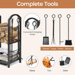 Firewood Rack with 4 Fireplace Tools Set, Heavy Duty Wrought Iron Log Rack Wood Storage Firewood Holder for Outdoor Indoor