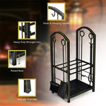 Firewood Rack with 4 Fireplace Tools Set, Heavy Duty Wrought Iron Log Rack Wood Storage Firewood Holder for Outdoor Indoor