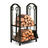 Firewood Rack with 4 Fireplace Tools Set, Heavy Duty Wrought Iron Log Rack Wood Storage Firewood Holder for Outdoor Indoor