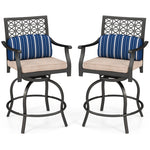 Outdoor Swivel Bar Stools Set of 2 Heavy Duty Metal Frame Bar Height Patio Chairs with Soft Cushions & Comfortable Armrests