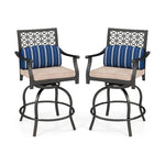 Outdoor Swivel Bar Stools Set of 2 Heavy Duty Metal Frame Bar Height Patio Chairs with Soft Cushions & Comfortable Armrests