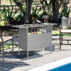 Outdoor Wicker Bar Table All Weather Rattan Bar Counter Table with 2 Metal Mesh Shelves & 2-Rail Steel Stemware Racks