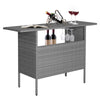 Outdoor Wicker Bar Table All Weather Rattan Bar Counter Table with 2 Metal Mesh Shelves & 2-Rail Steel Stemware Racks