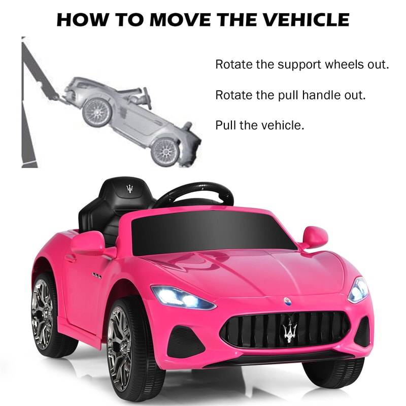 Kids Ride On Car Licensed Maserati 12V Battery Powered Electric Car with Remote Control & Lights, Pink Ride On Toys for Boys Girls Gift